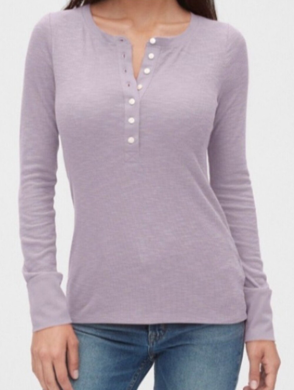 NWT Gap Lavender Ribbed Long-Sleeve Henley Top Sz S